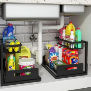 REALINN Under Sink Organizer and Storage, 2 Pack Pull Out Cabinet Organizer Slide Out Sink Shelf Cabinet Storage Shelves, Under Sink Storage for Kitchen Bathroom Cabinet Visit the REALINN Store