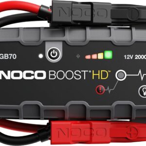 NOCO Boost HD GB70 2000A UltraSafe Car Battery Jump Starter, 12V Battery Booster Pack, Jump Box, Portable Charger and Jumper Cables for 8.0L Gasoline and 6.0L Diesel Engines, 7.4"Dx3.7"Wx12.6"H Gray