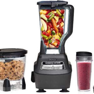 Ninja BL770 Mega Kitchen System, 1500W, 4 Functions for Smoothies, Processing, Dough, Drinks & More, with 72-oz.* Blender Pitcher, 64-oz. Processor Bowl, (2) 16-oz. To-Go Cups & (2) Lids, Black